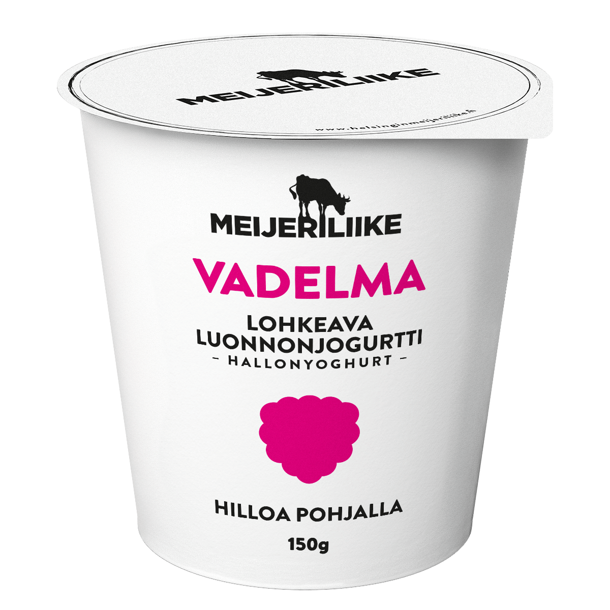 Vadelma jogurtti, lohkeava luonnonjogurtti - hilloa pohjalla.